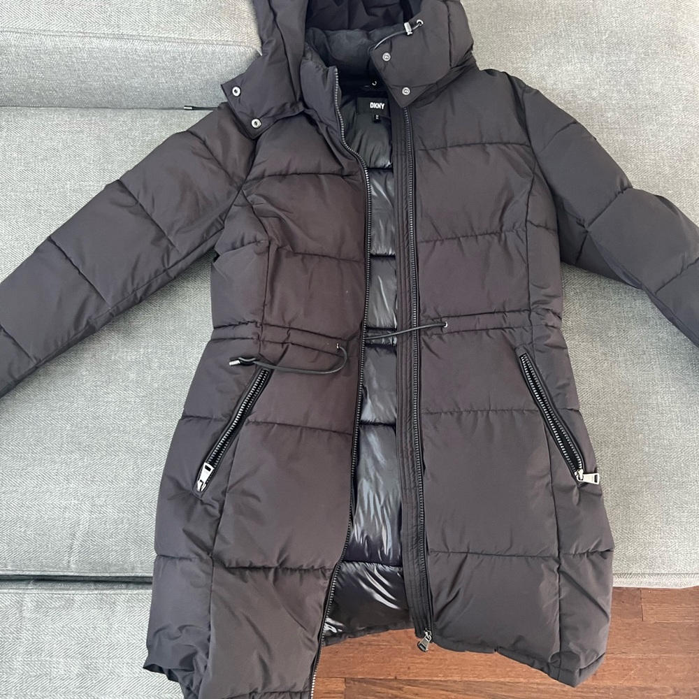 DKNY black puffer 3/4 length Jacket